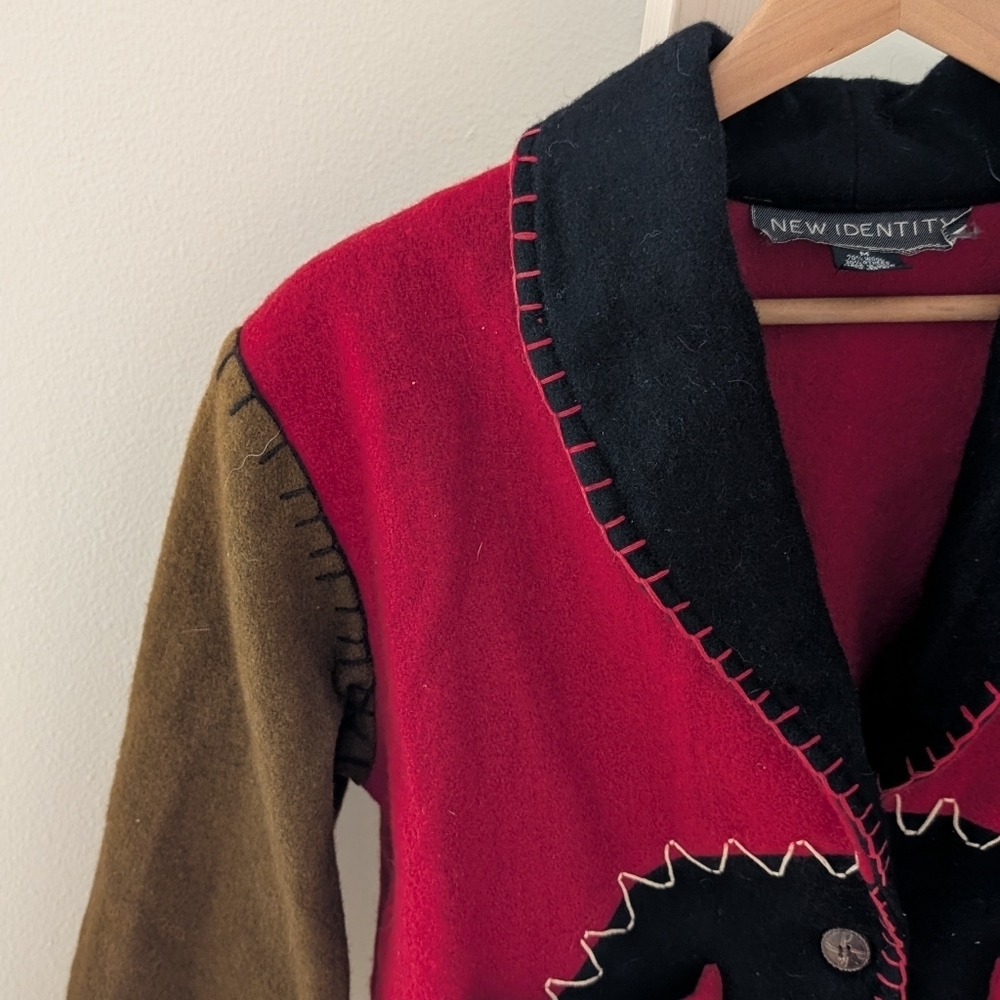 Vintage Western Style Embroidered Cropped Wool Jacket In Red/Brown/Black - Picture 2 of 8